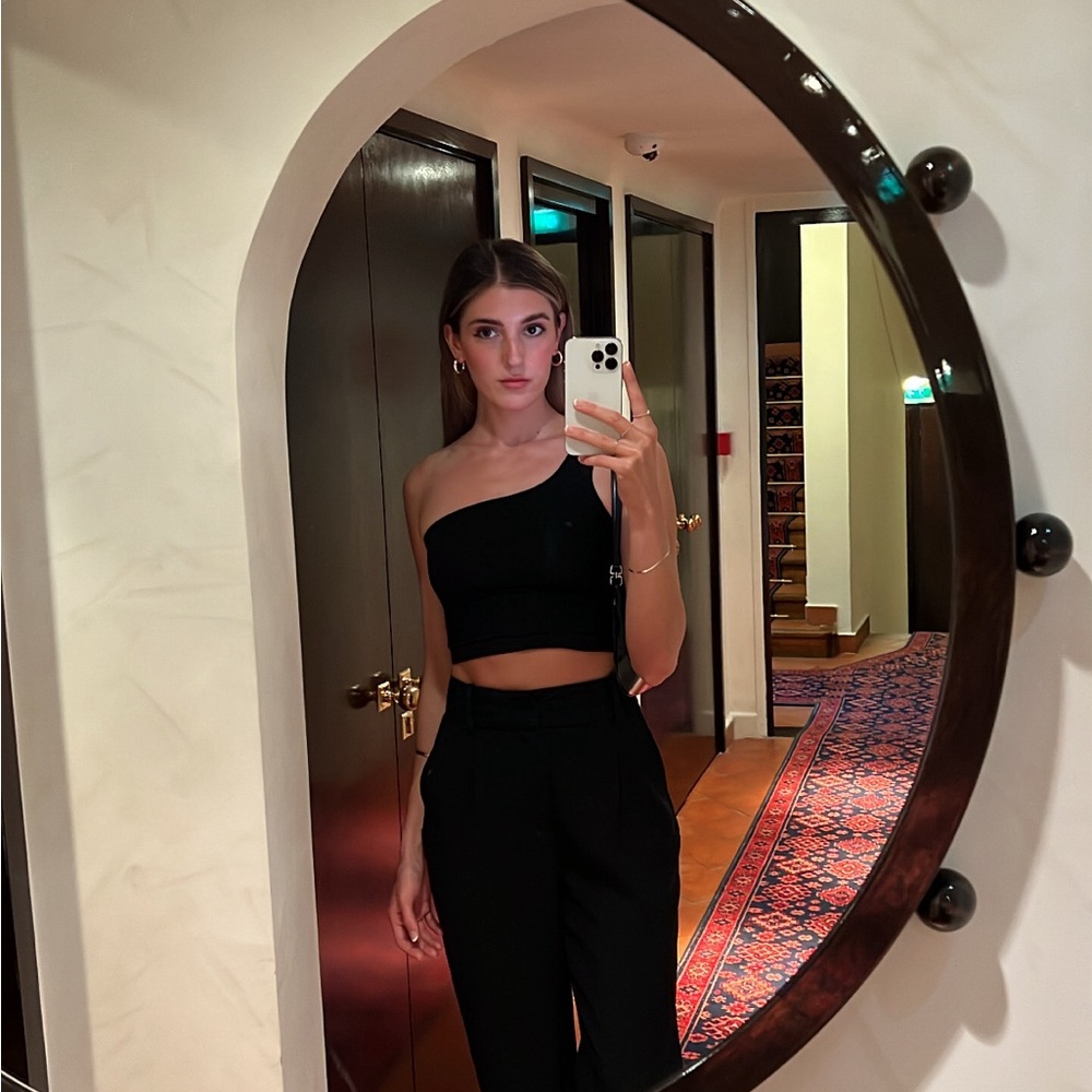 SPRWMN one shoulder black tank